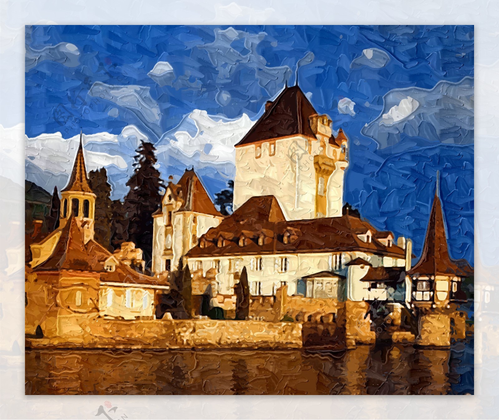 抽象画油画城堡装饰画图片