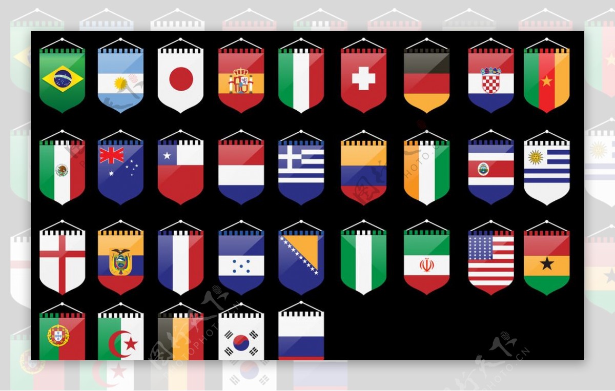 巴西世界杯32强国旗图片