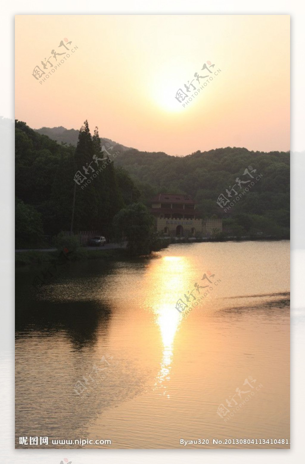 湘湖落日夕阳图片