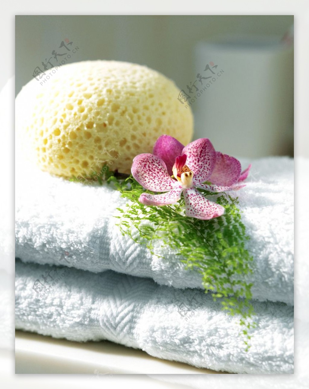 浴巾和鲜花图片