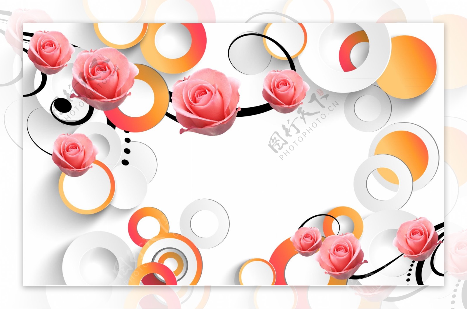 3D玫瑰花圈圈背景图片