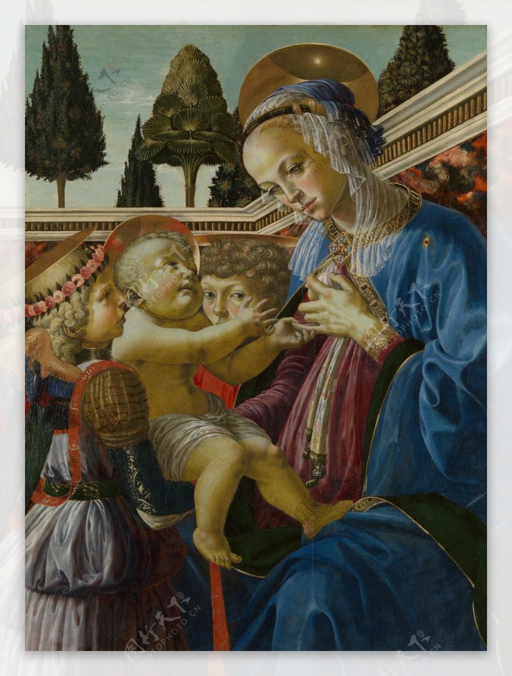 圣母圣婴与两个天使图片