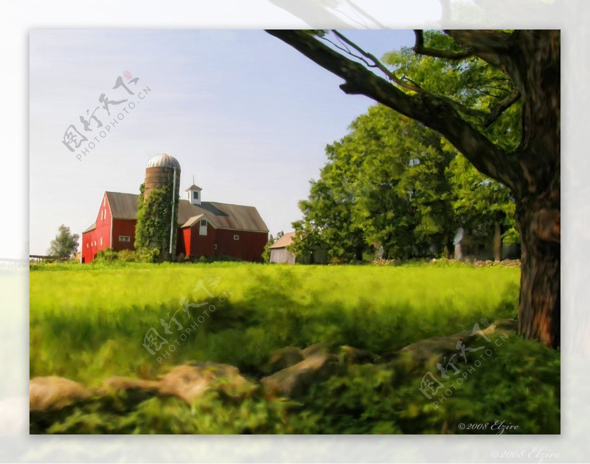 欧洲农庄绿色草坪图片
