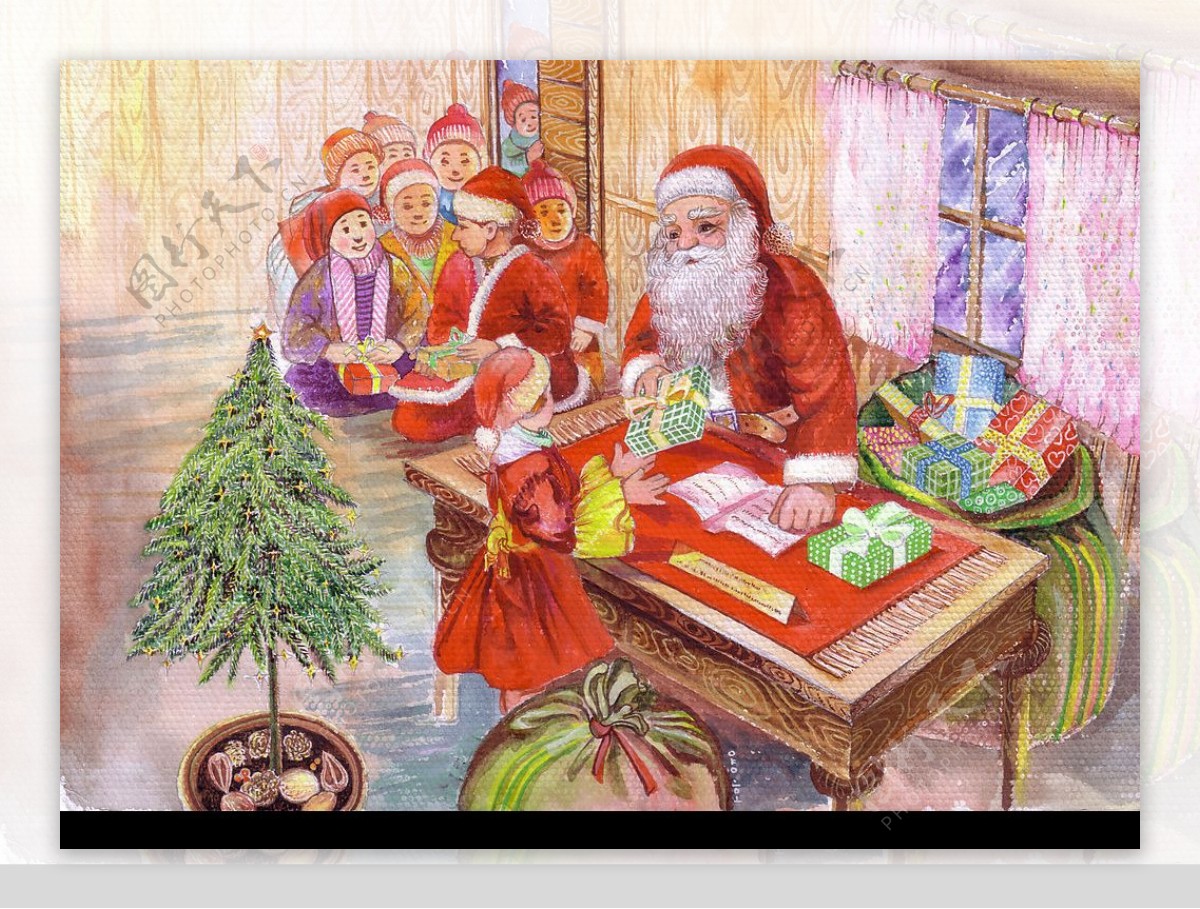 手绘圣诞老人派礼物图片