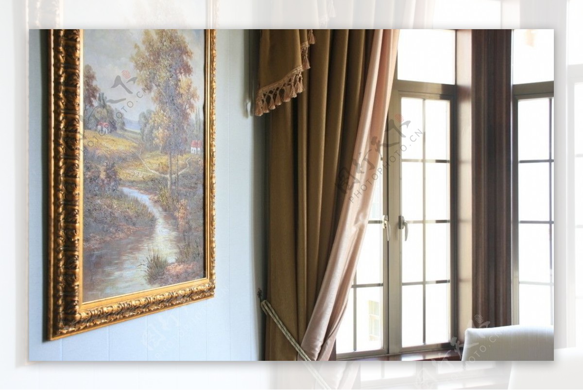 万科佛山天鹅湖地产别墅欧式艺术油画窗帘图片