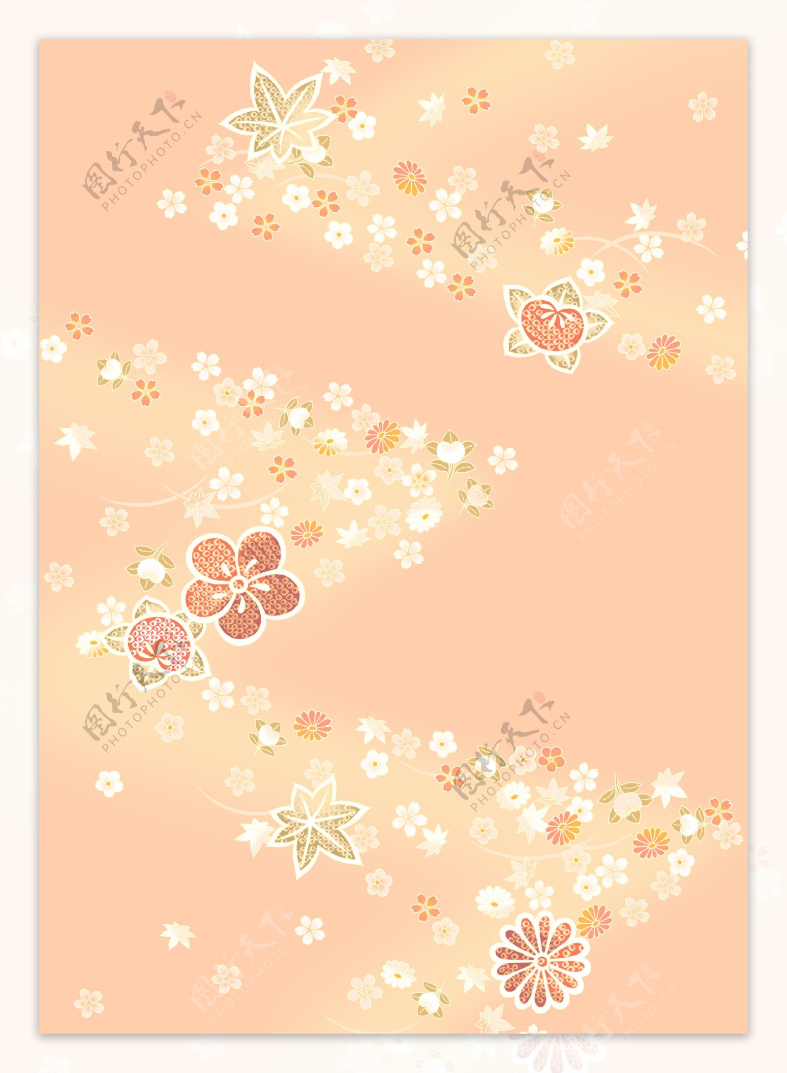 日式淡黄樱花枫叶底纹图片
