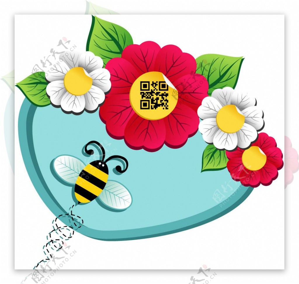 可爱鲜花绿叶蜜蜂梦幻花纹花朵图片