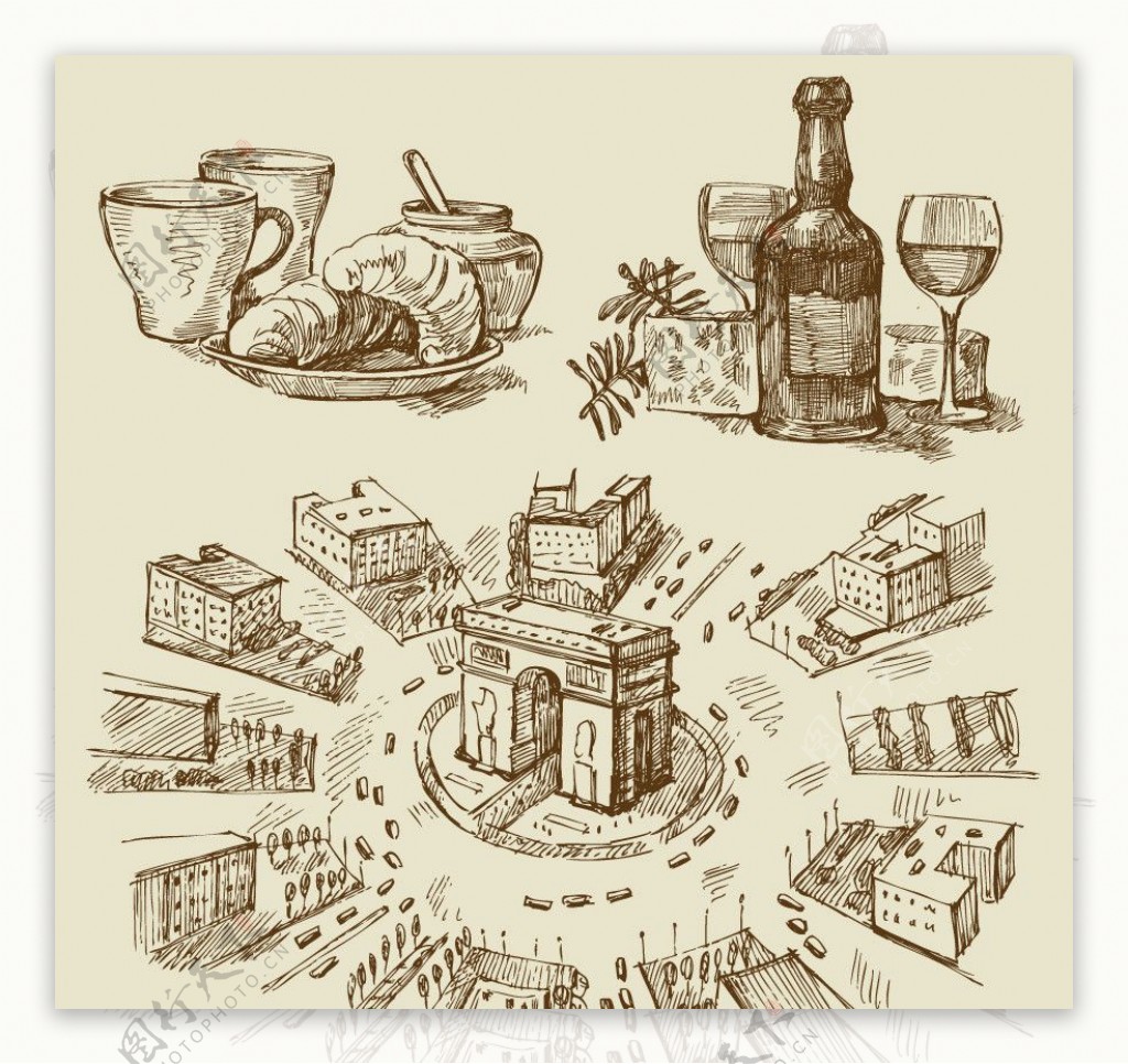 手绘葡萄酒庄园图片