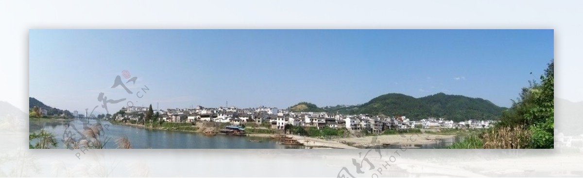 徽州古镇渔梁坝全景图片