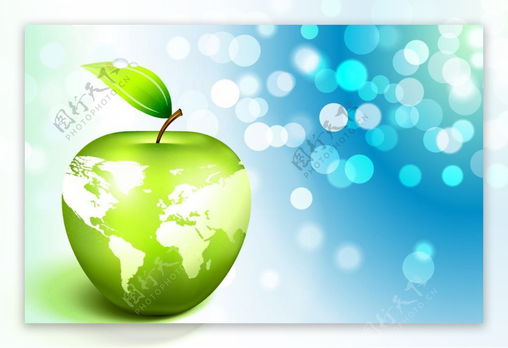 动感绿叶水滴苹果地球图片