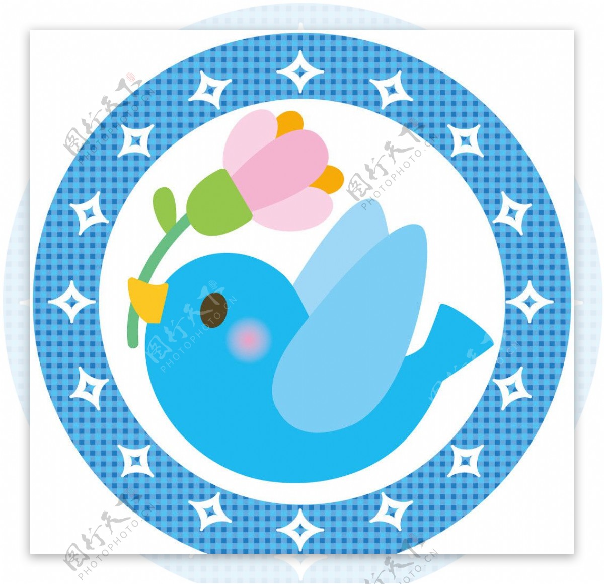 蓝色圆形小鸟动物边框图片