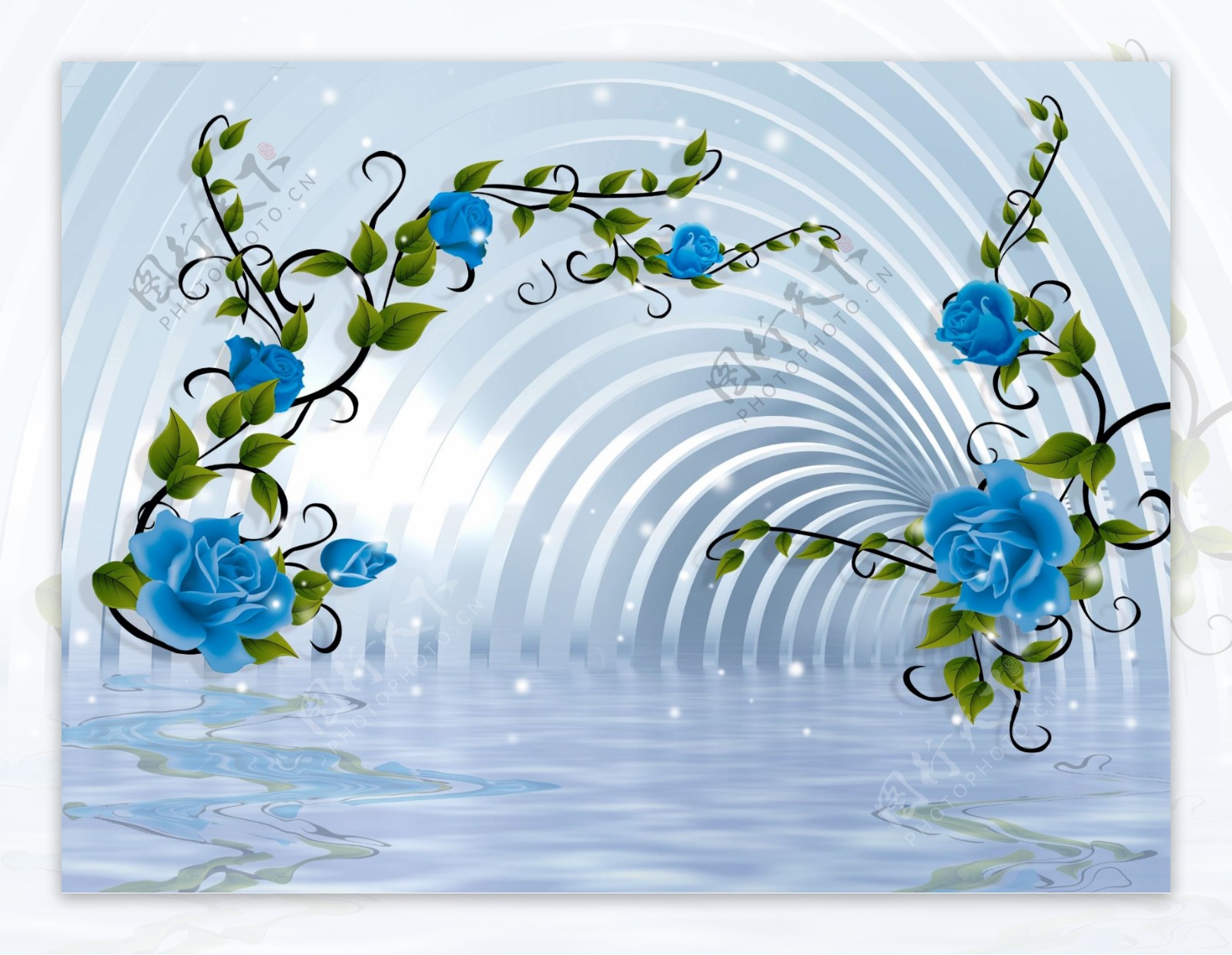 3D立体蓝玫瑰图片