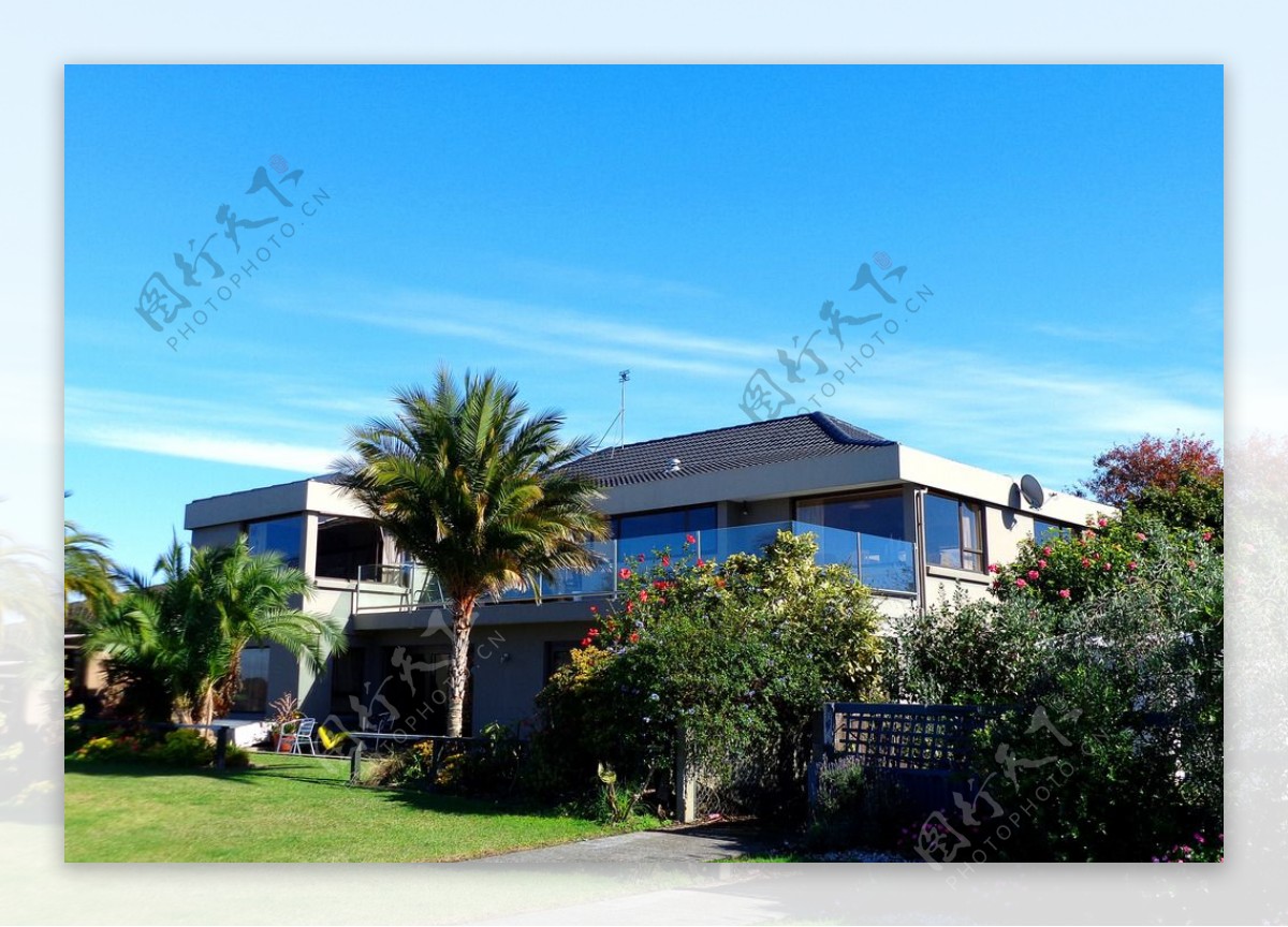 新西兰海滨建筑风景图片