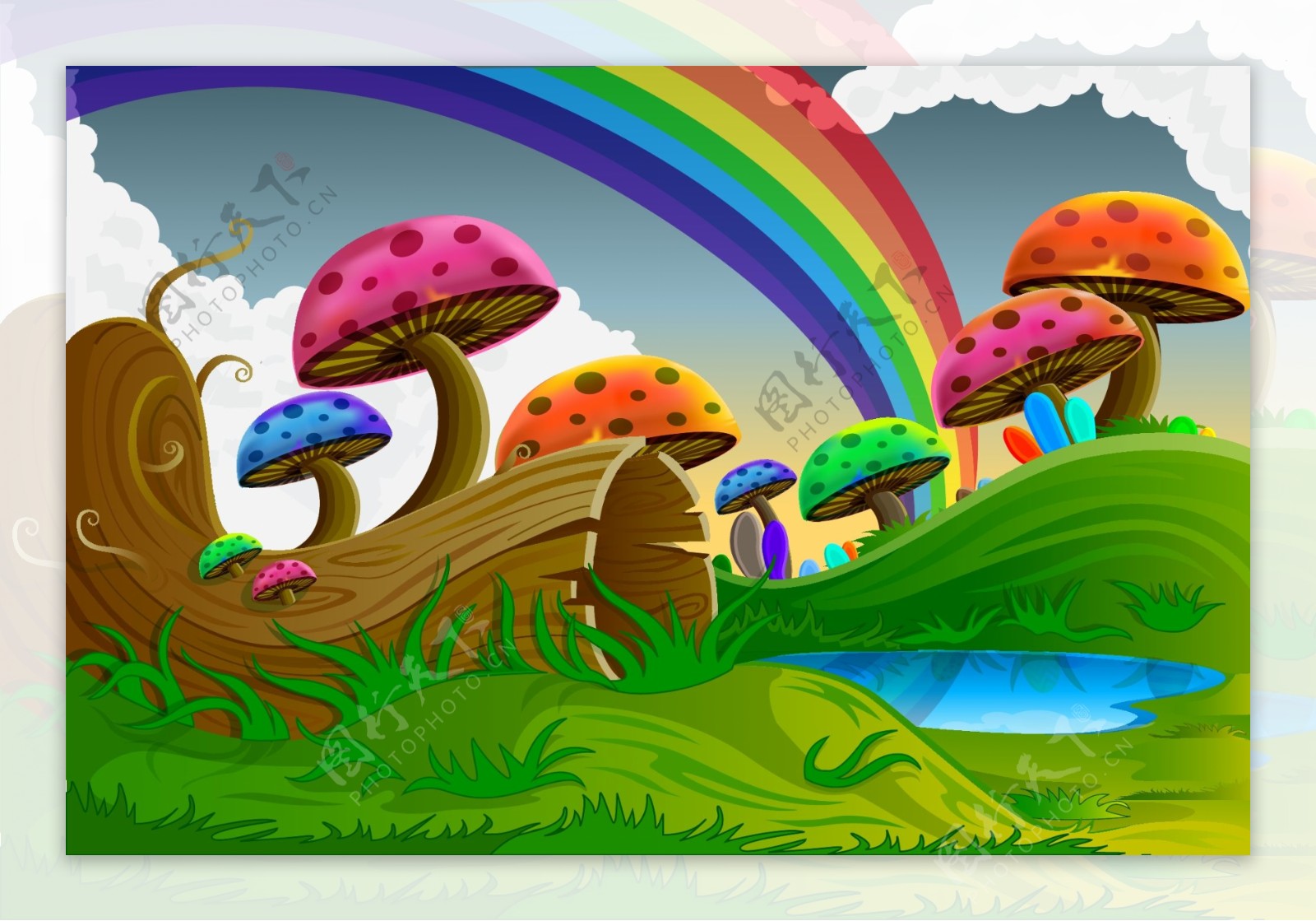 炫彩卡通蘑菇背景图片