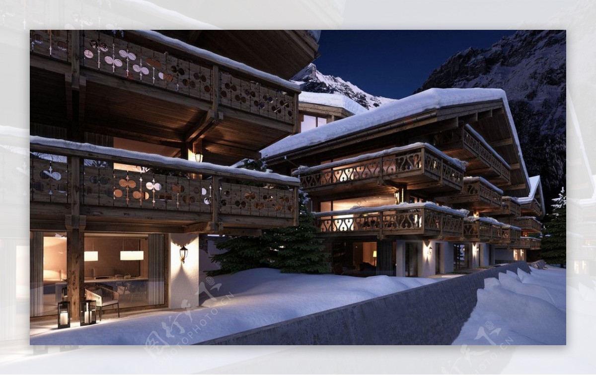 瑞士旅游度假胜地酒店雪景图片