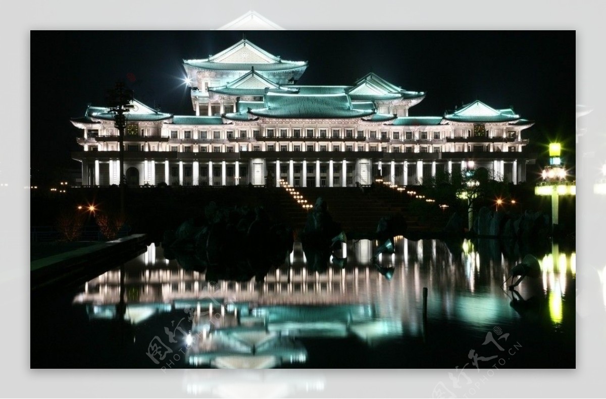 朝鮮平壤人民大學習堂夜景图片