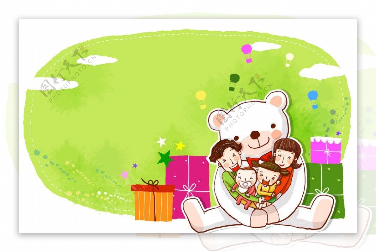 大白熊环抱的幸福家庭图片