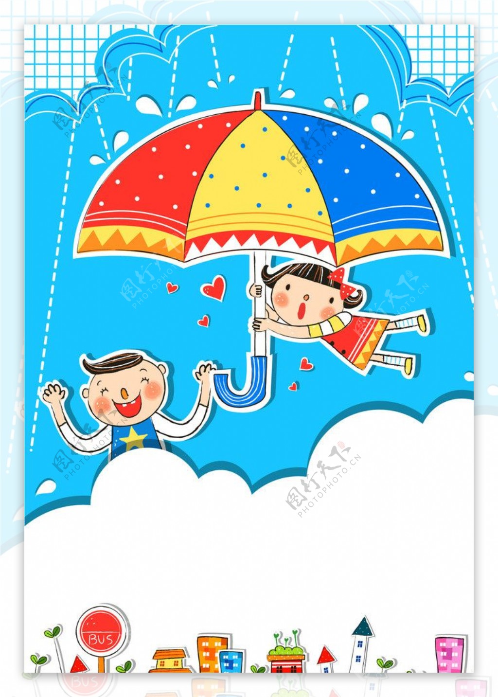 抓着雨伞飞翔的小女孩图片