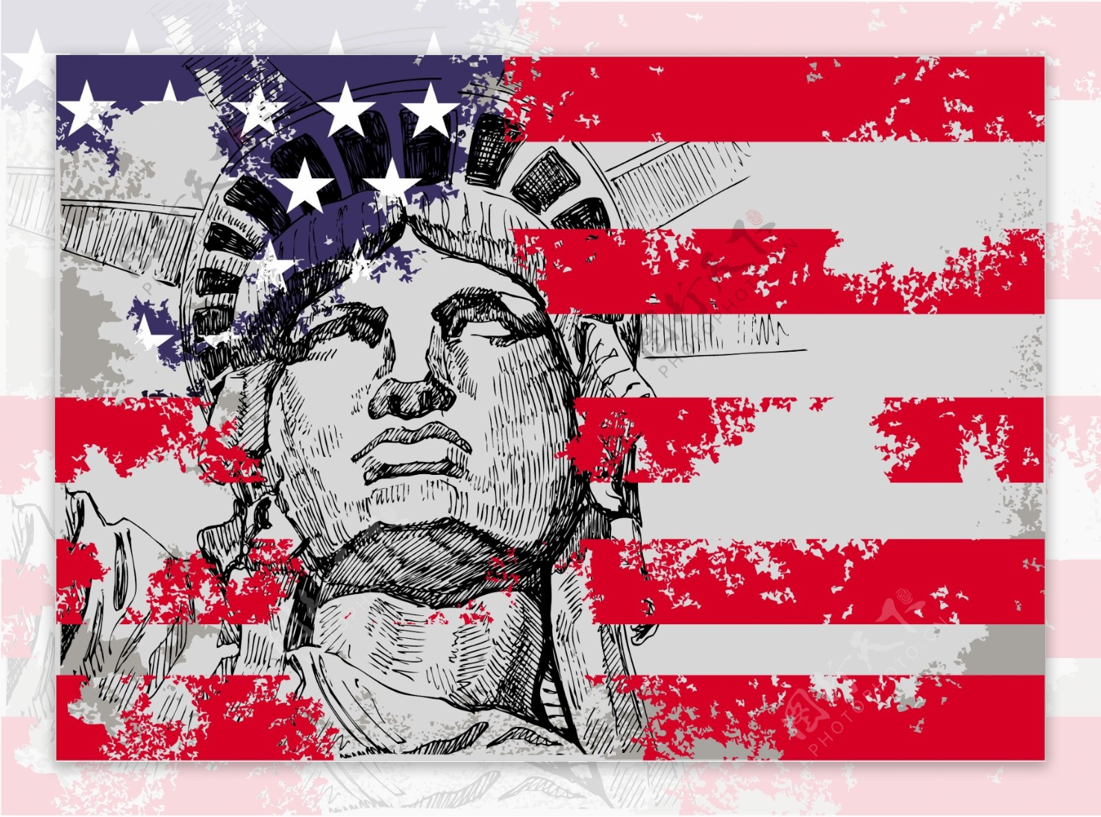 个性自由女神像美国国旗图片