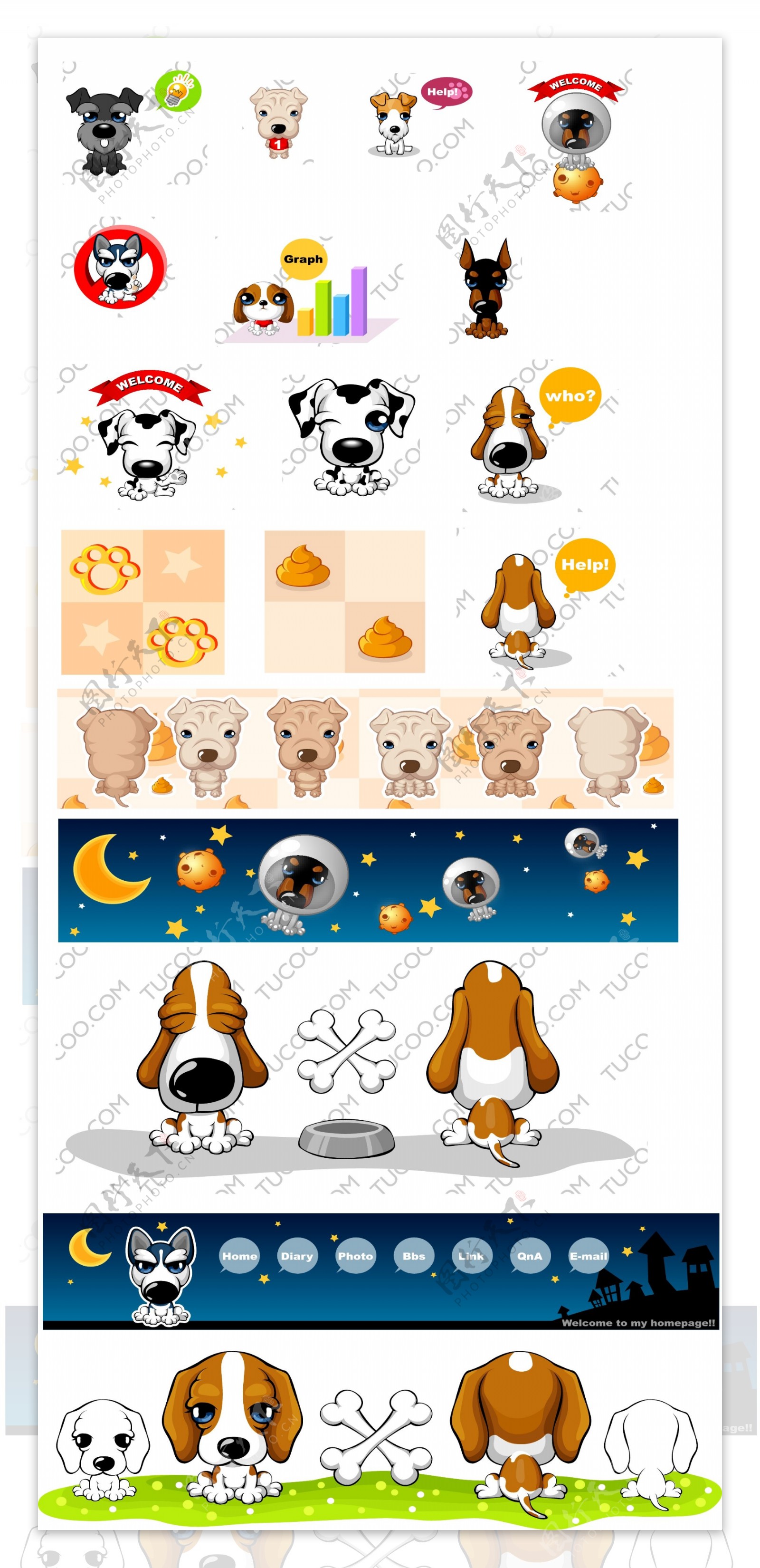 9种名犬卡通可爱矢量图图片