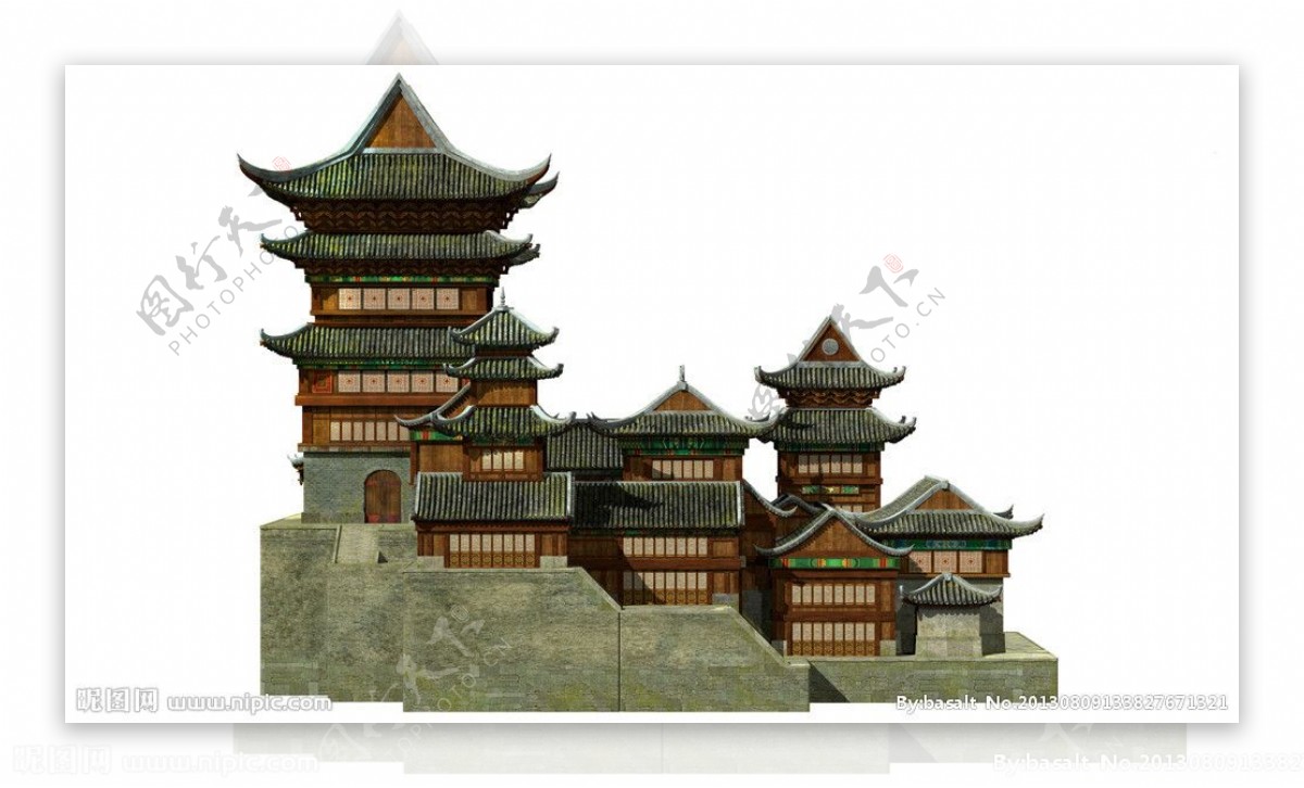 中式建筑场景分层图片