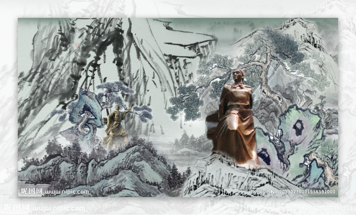 中国风水墨山峰雕塑图片