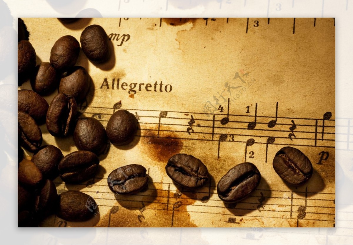 咖啡豆樂譜情境图片