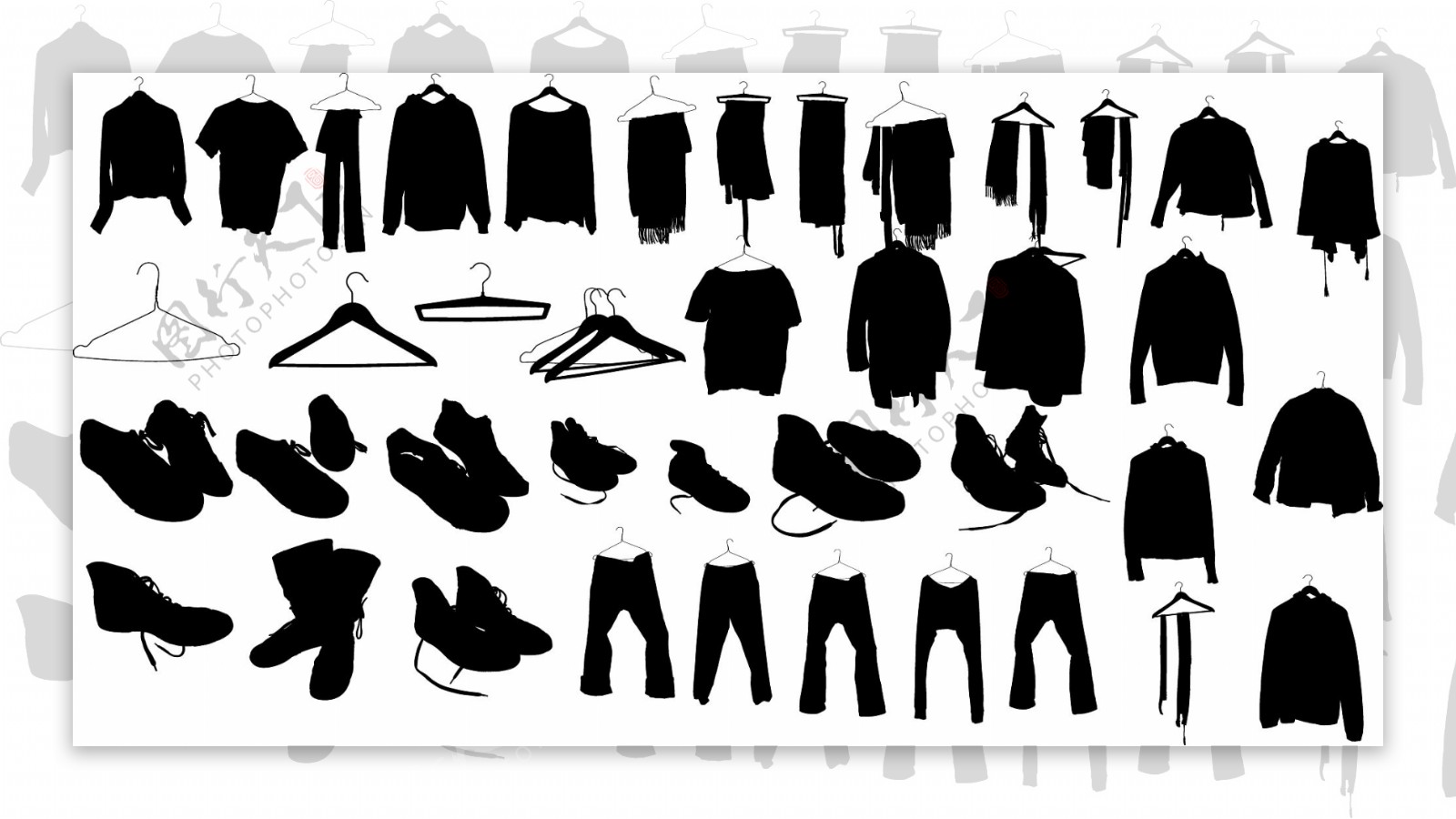 衣服鞋子衣架剪影矢量素材图片