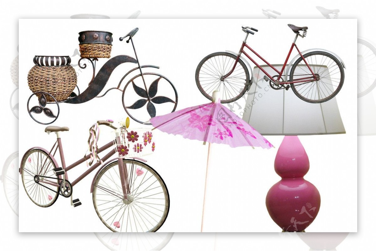 自行车台灯纸伞图片