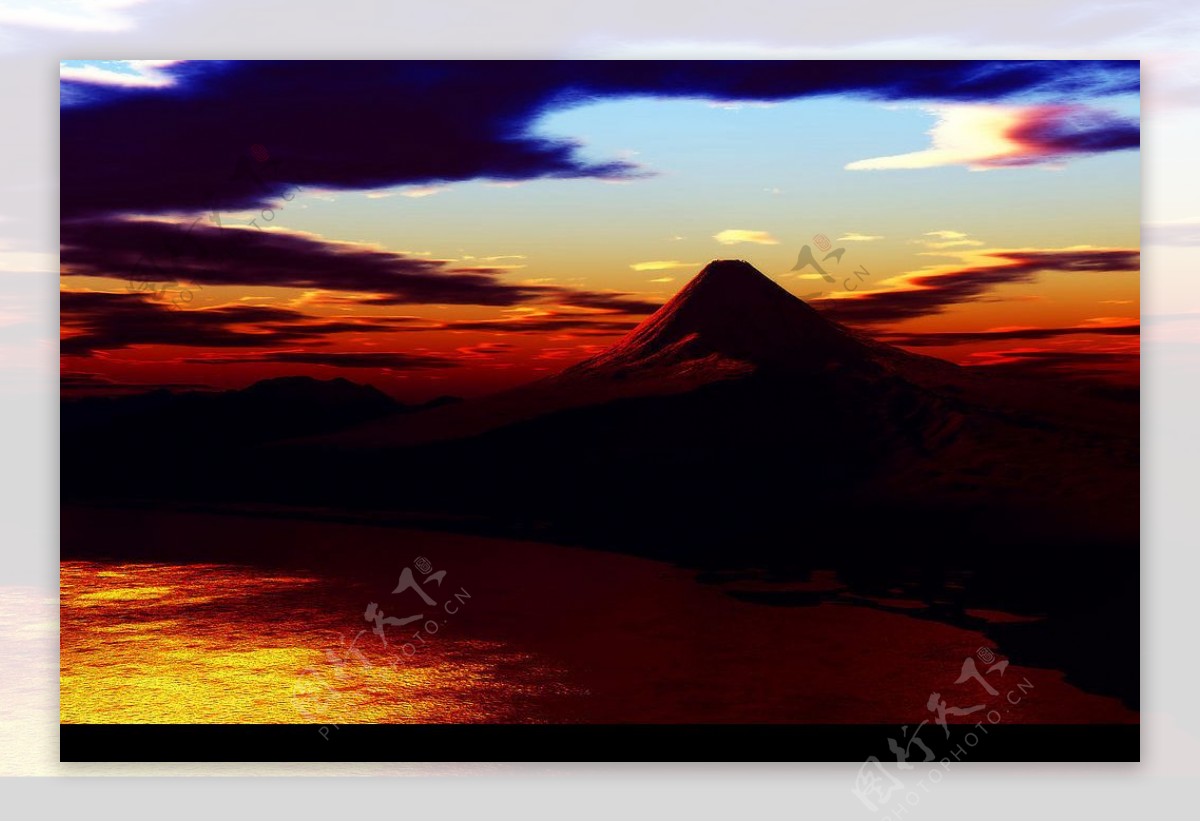 黃昏的富士山图片