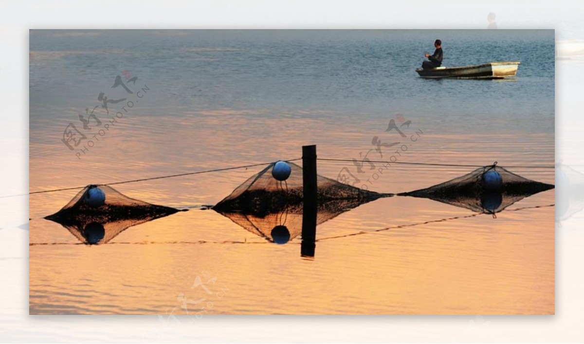 渔舟晚唱渔船夕阳图片