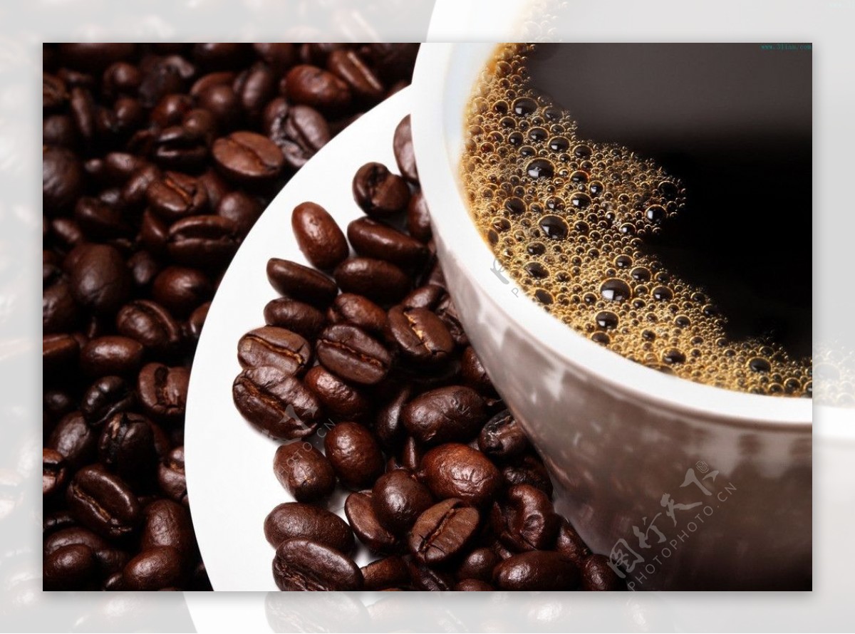 咖啡杯子咖啡豆图片