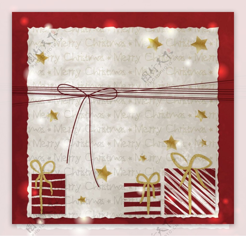 毛线蝴蝶结礼盒圣诞贺卡图片