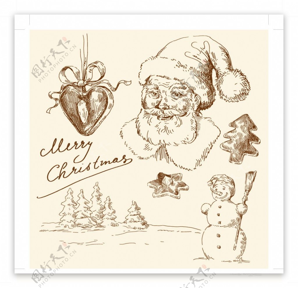 手绘圣诞素材圣诞老人圣诞树雪人图片