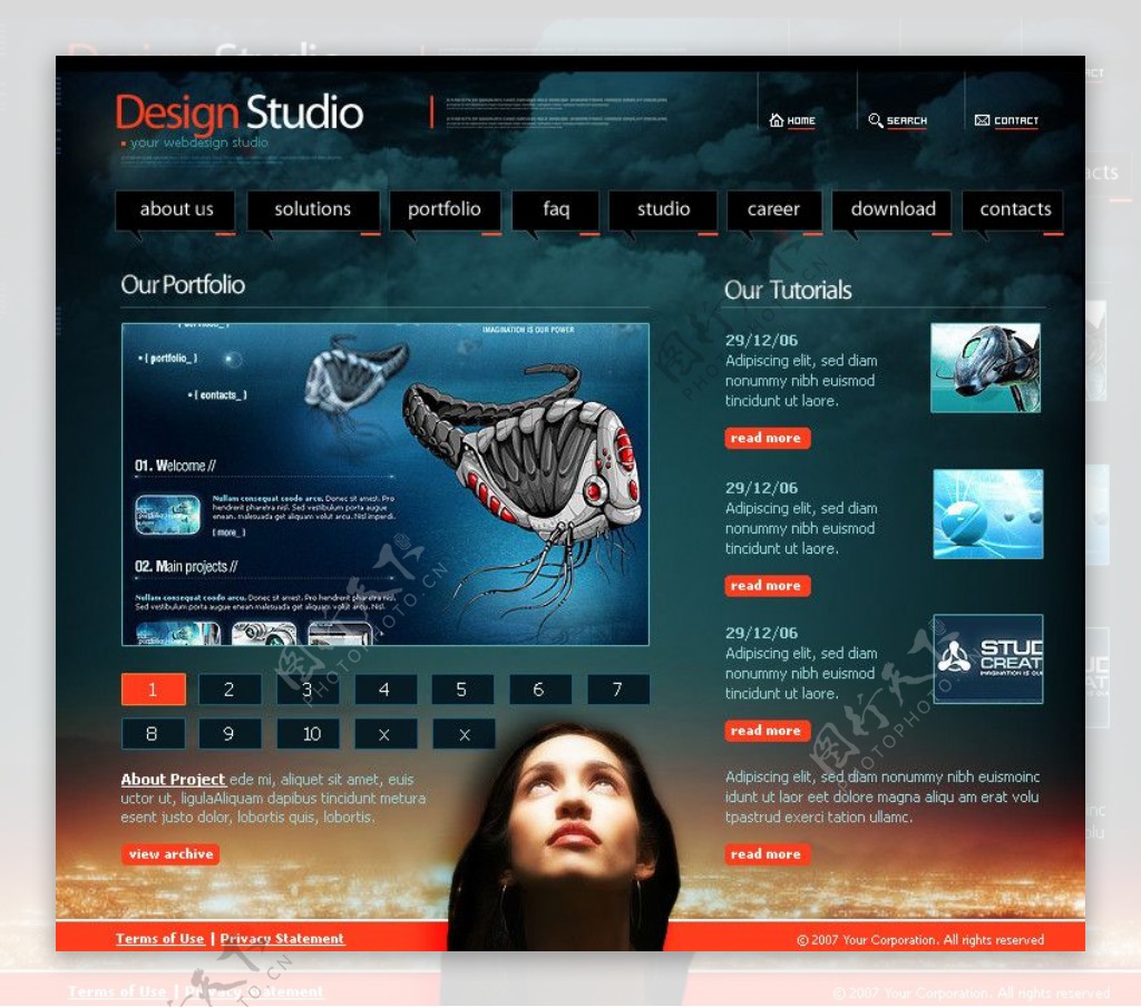 欧美梦幻设计时尚工作室美女云朵网站模板图片