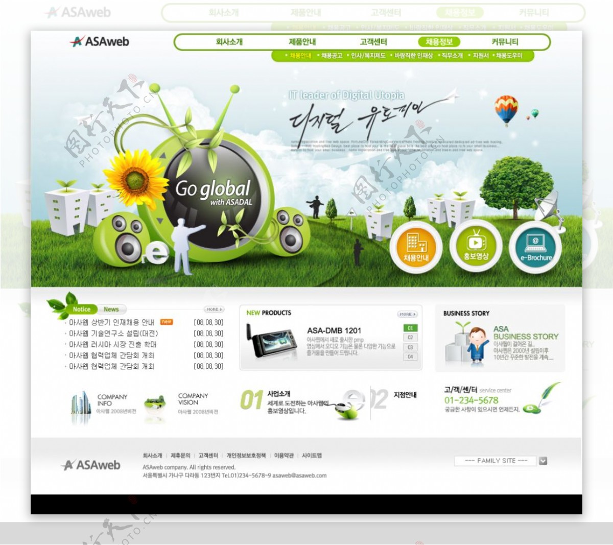 韩国经典模版绿色网站模版图片