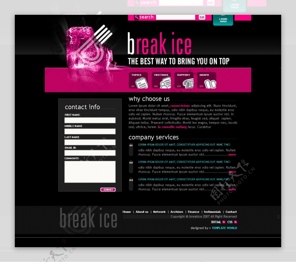 黑粉色系PSD网页模板图片