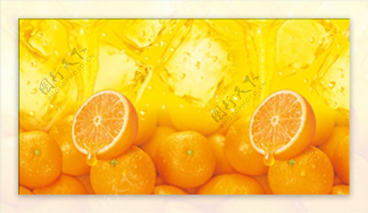 橘子冰块背景素材图片