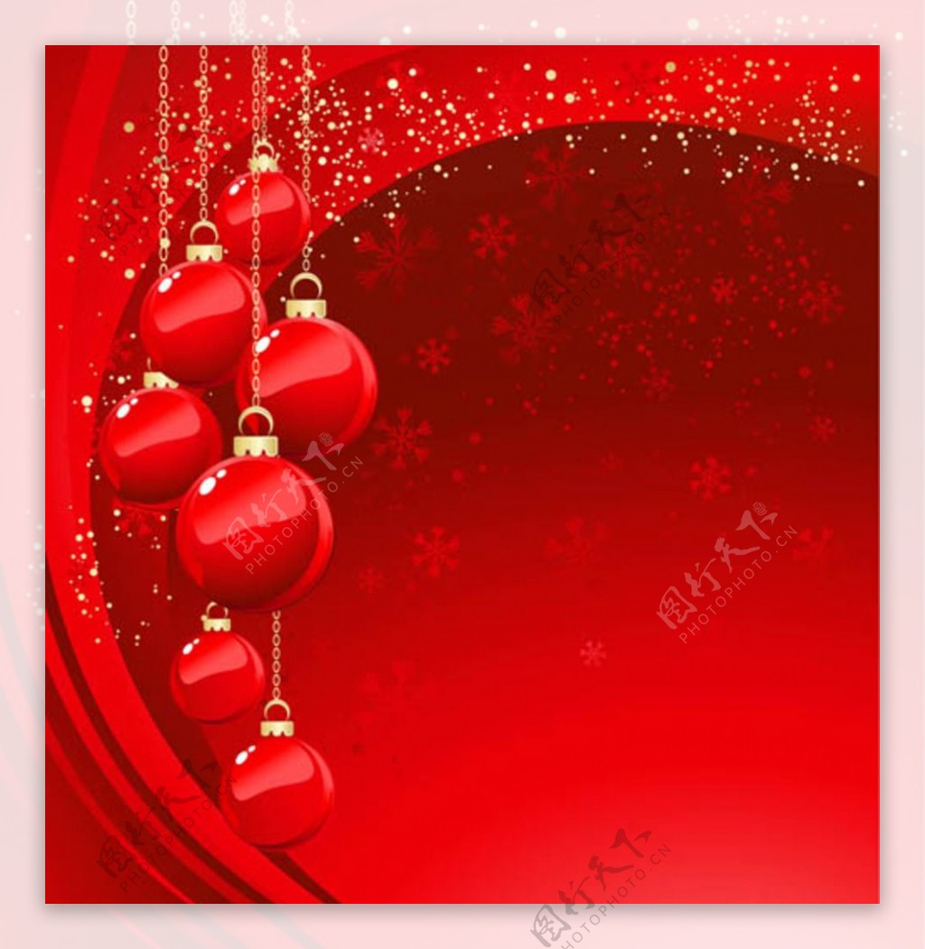 红色吊球雪花圣诞卡片图片