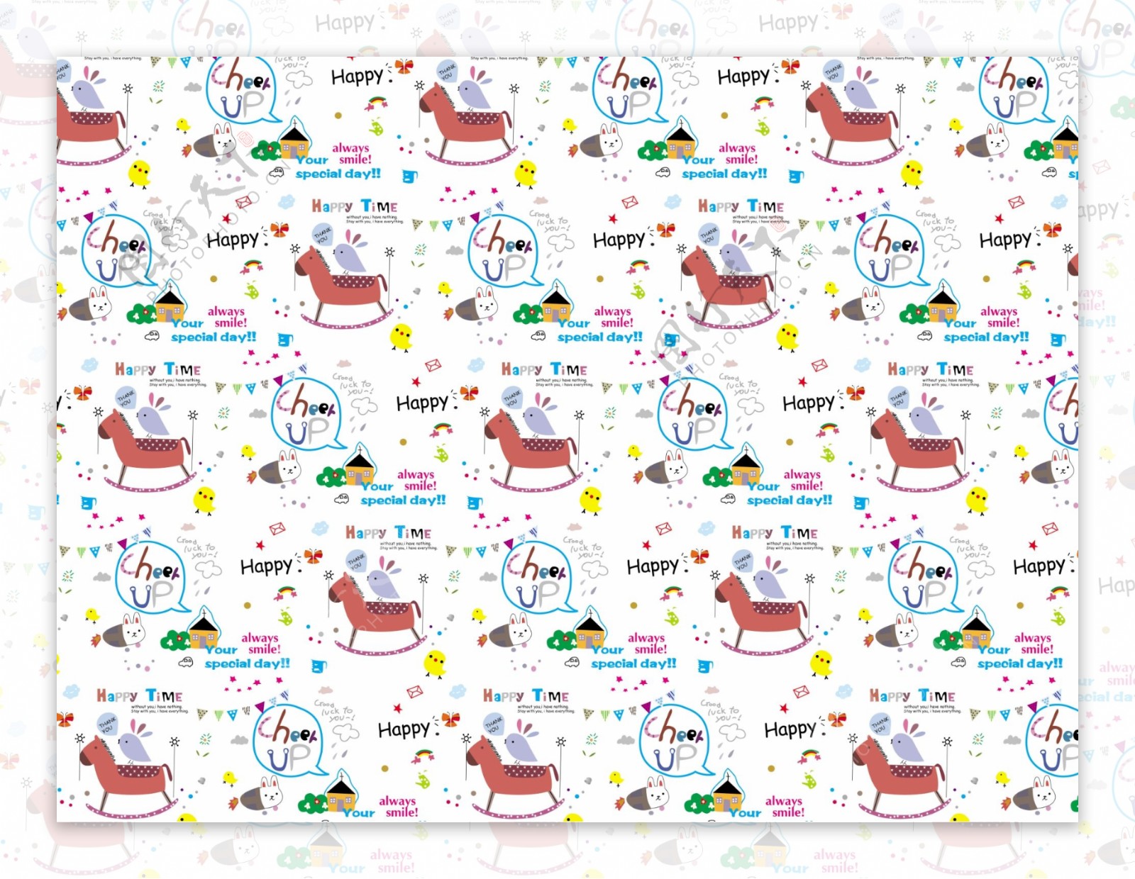 韩国风格卡通小马小熊包装纸图片