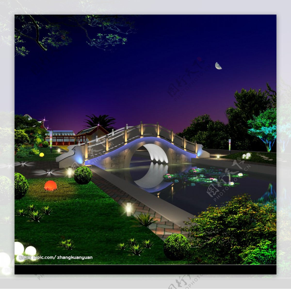 公园景观桥灯饰psd图图片