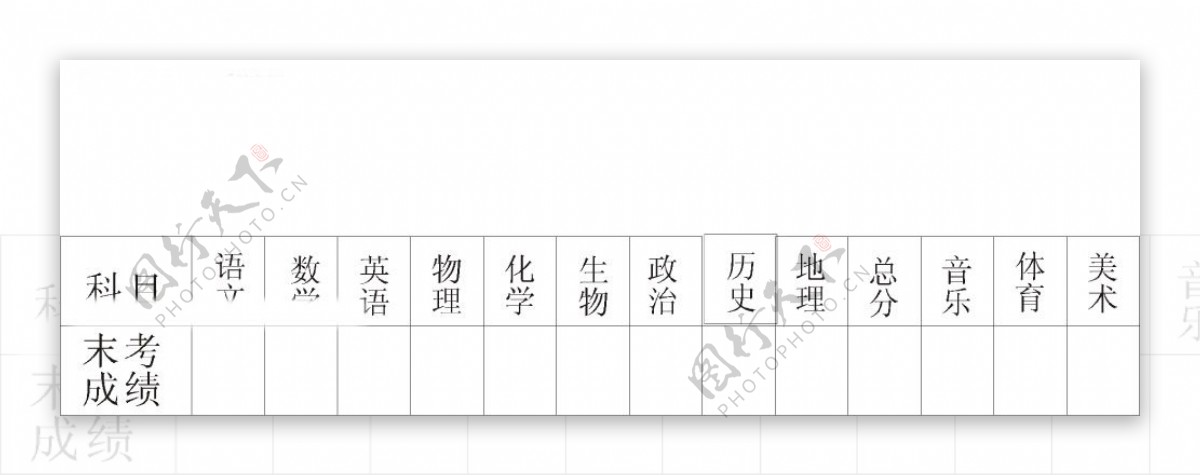 成绩表图片
