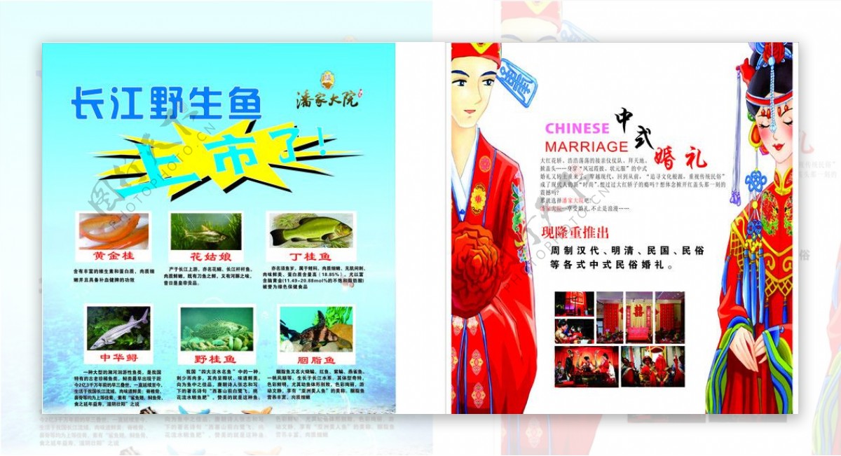 野生鱼和中式婚礼宣传海报图片