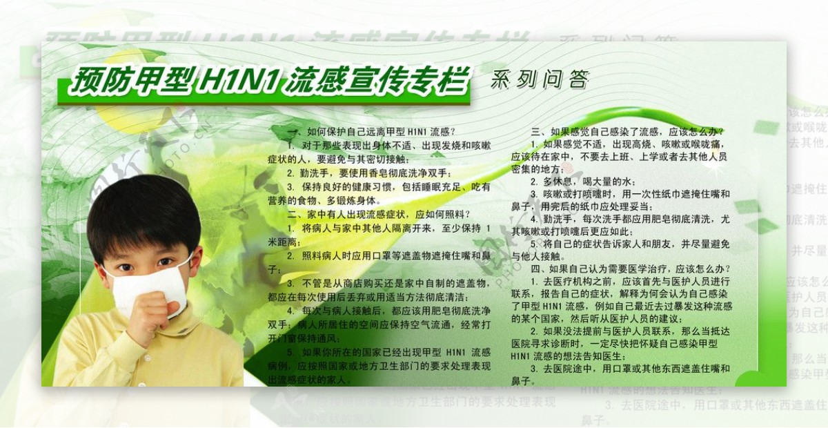 预防H1N1甲型流感宣传展板psd多层图图片