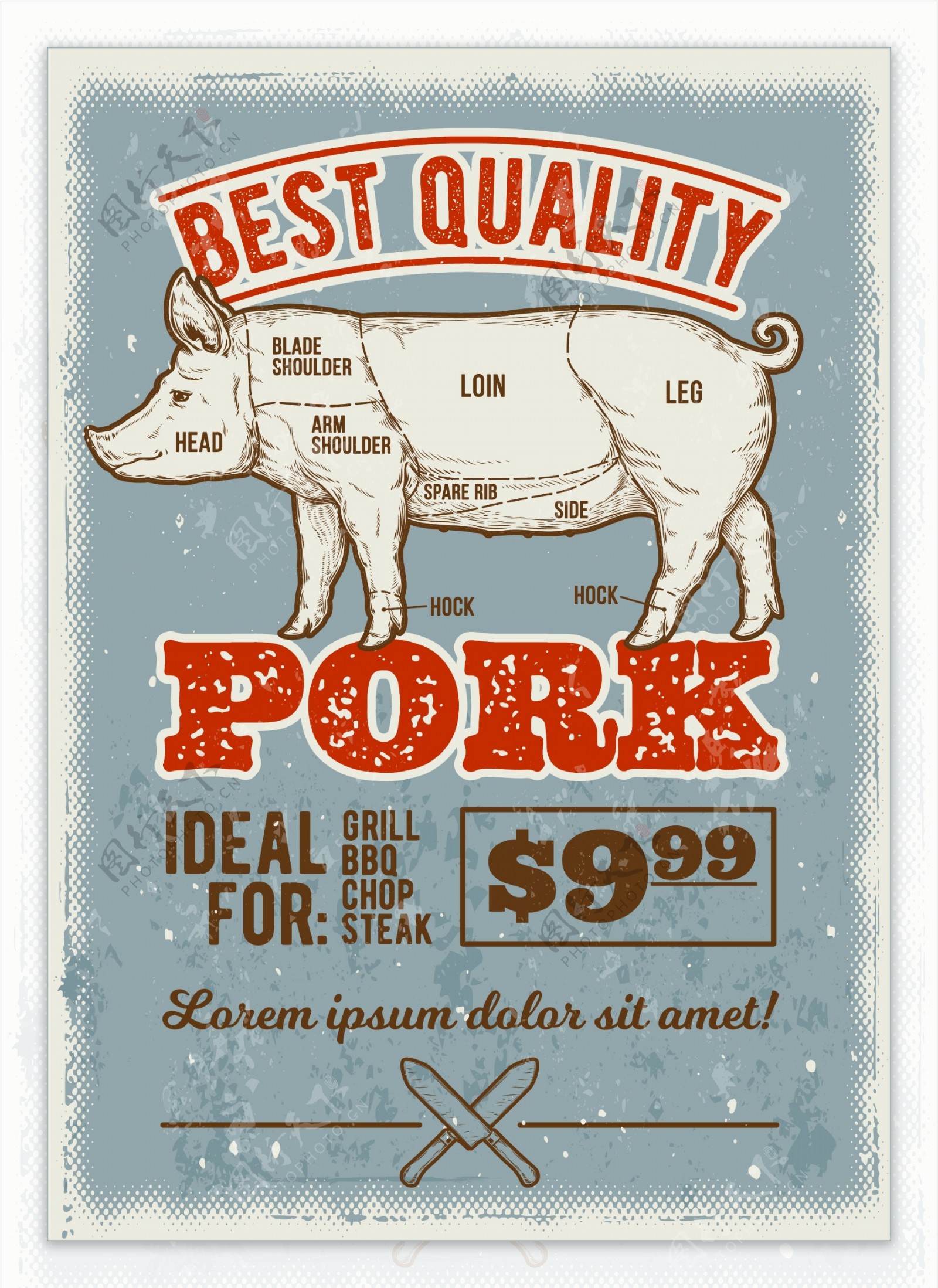 复古风格猪肉海报