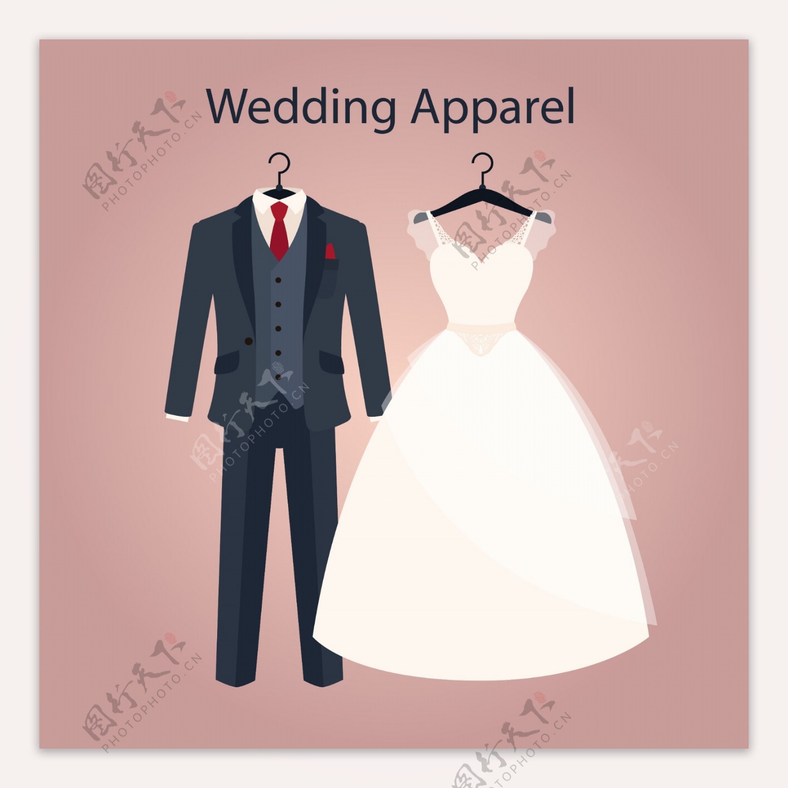 卡通婚礼西装和婚纱矢量素材