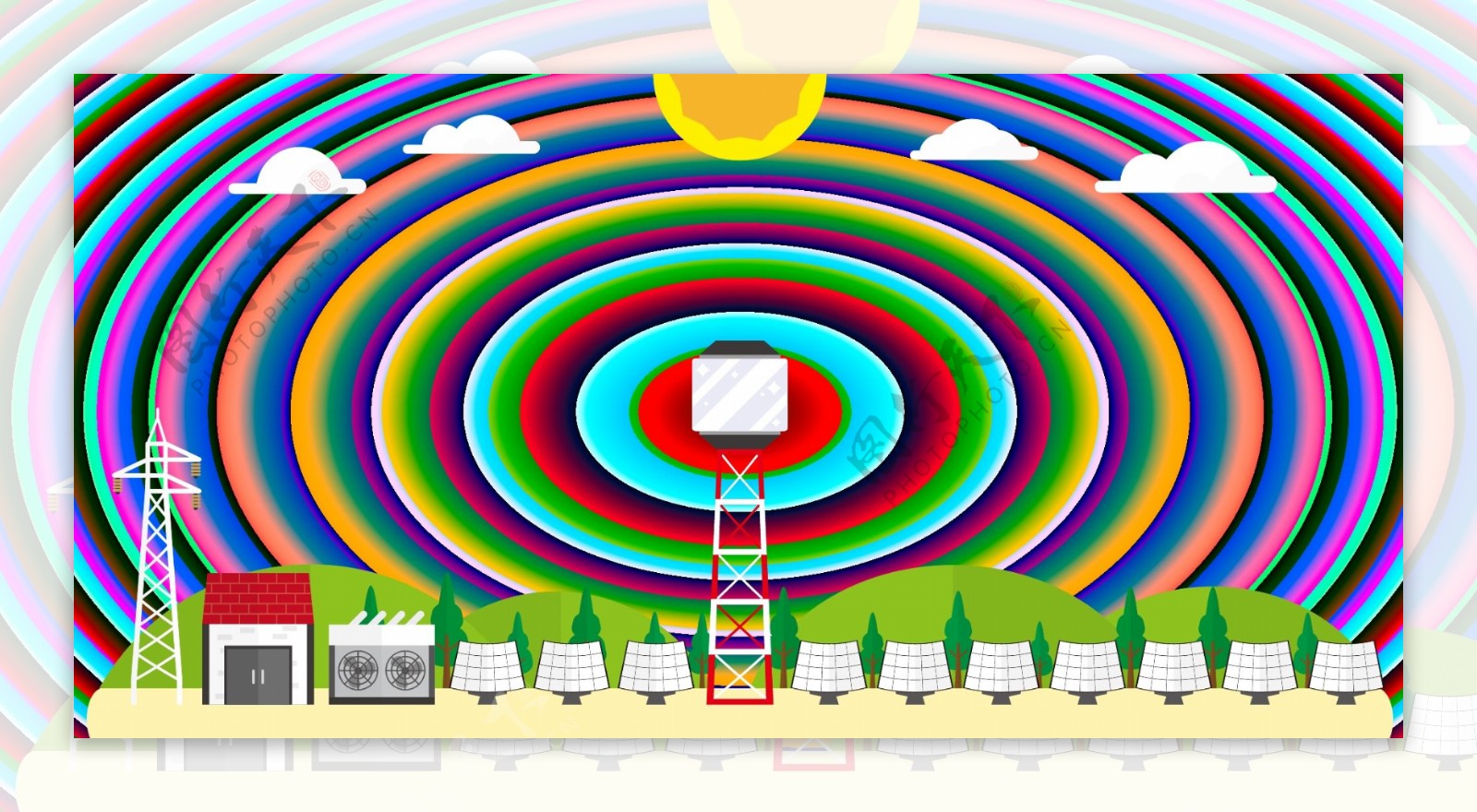 太阳能发电站卡通矢量图