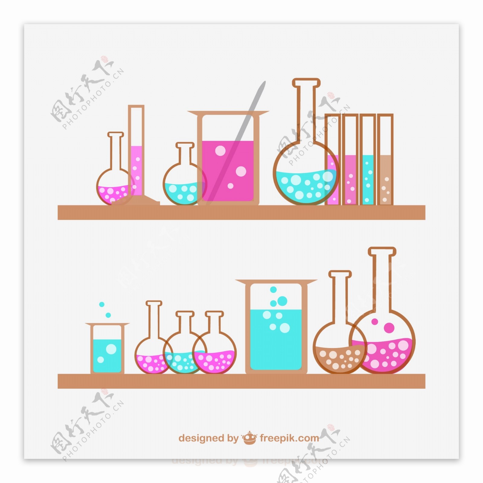 彩绘化学实验器皿矢量素材