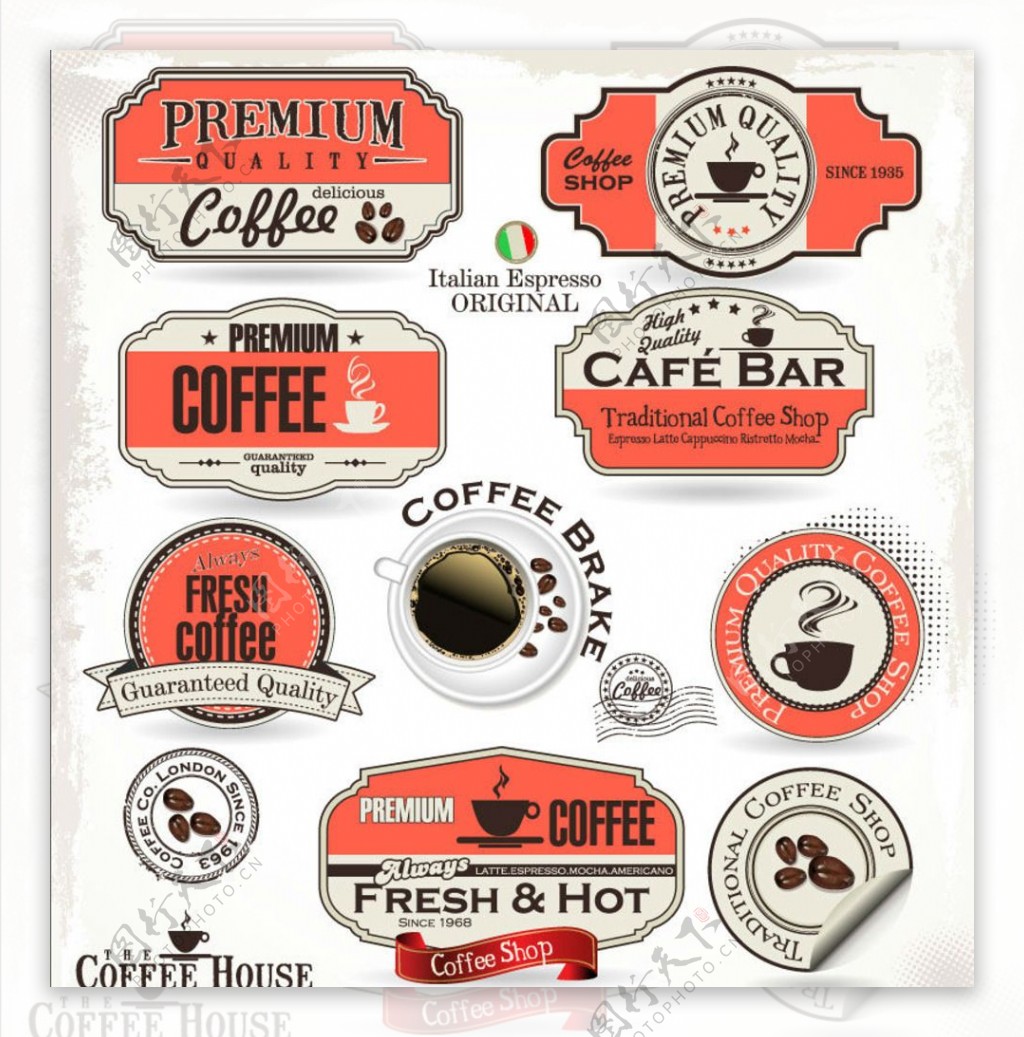 咖啡标签与贴纸矢量素材