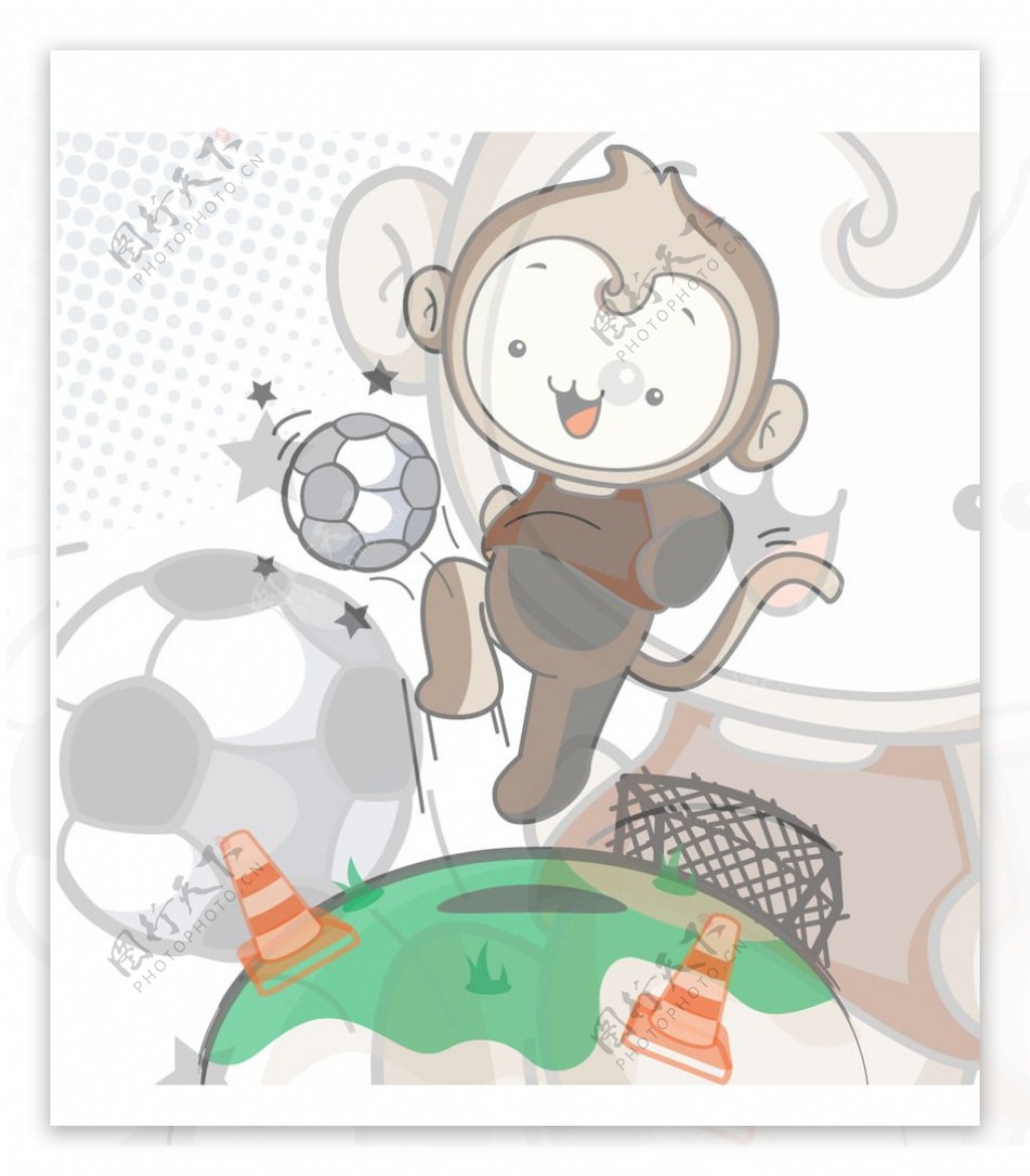 顽皮猴子踢足球的猴子